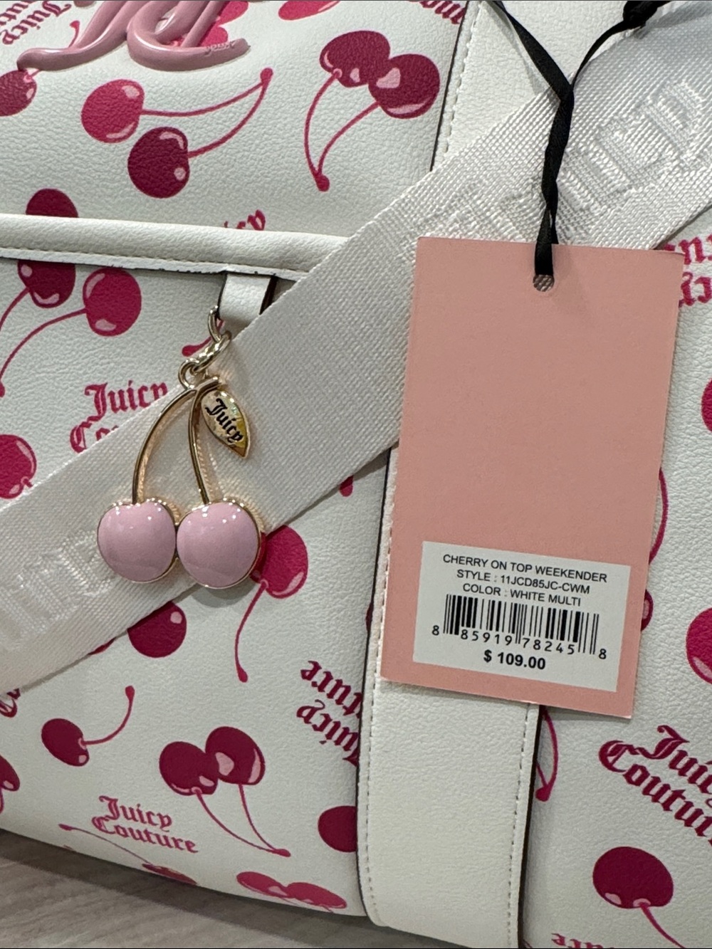 Juicy Couture Y2K Bag Pink Cherry On Top Logo Weekender Travel Duffle Bag NWT - Picture 5 of 17